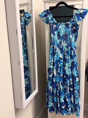 Lands' End Blue Tropical Print Maxi Dress